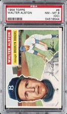 1956 TOPPS WHITE BACK #8 WALTER ALSTON PSA 8 OC