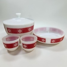Vintage Lot Of Federal Glass Milk Glass Red W...
