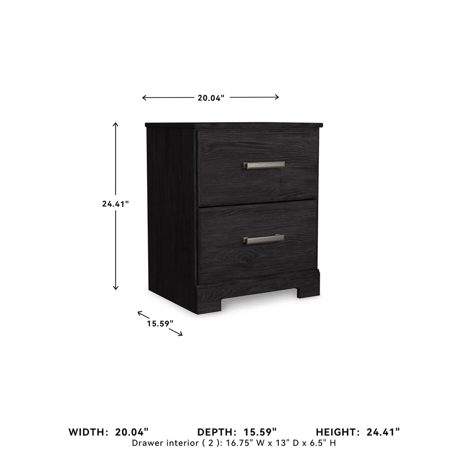 Mesita de noche Belachime contemporánea de 2 cajones, 24,41" de alto, negra Foto 3 de 4