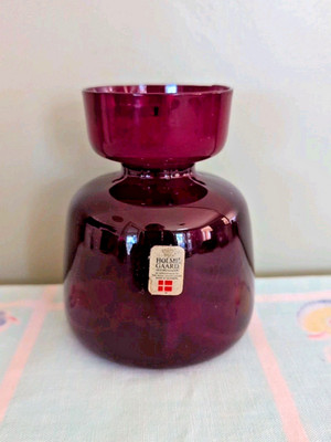 Vintage Kastrup HOLMEGAARD Danish MCM Red GLASS Candle Lamp Base Vase Denmark 