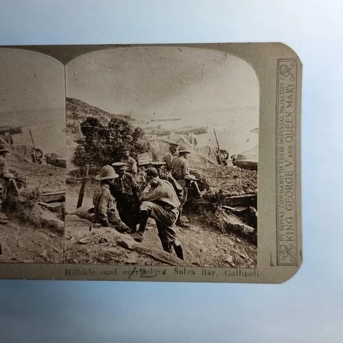 WW1 Military Stereoview C1916 Real Photo Turkey Gallipoli Anzac Bay From Above