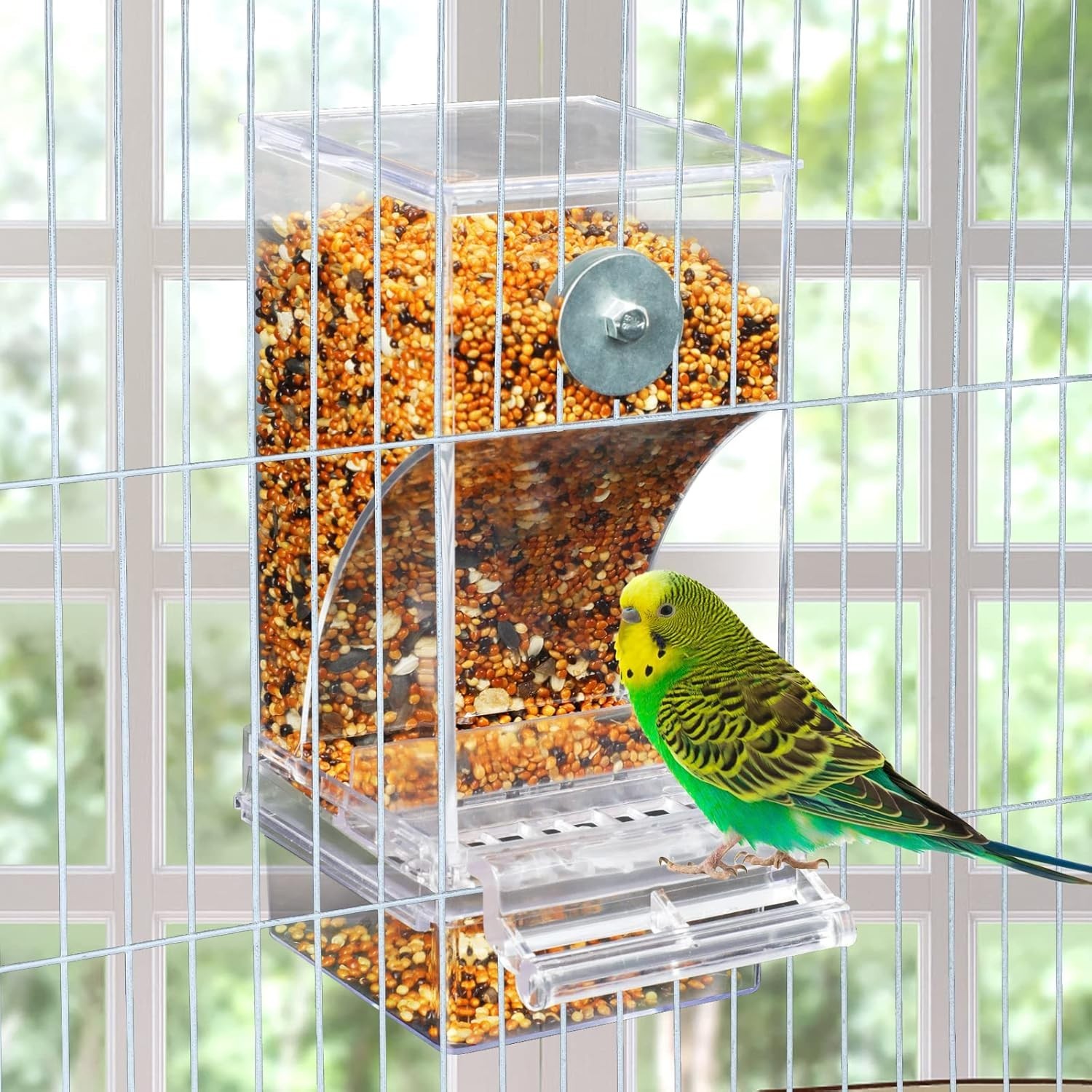 No Mess Automatic Bird Transparent Food Container Cage Acrylic Parrot Accesso...
