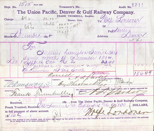 HISTORICAL PAPER  COLECTION FROM THE UNION PACIFIC, DENVER AND GULF RY 1894-1897