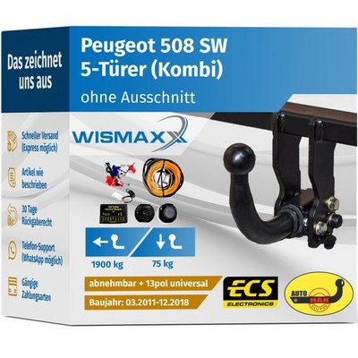 ANHÄNGERKUPPLUNG abnehmbar für Peugeot 508 SW 11-18 +13pol E-Satz ABE