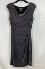 Abito donna Lauren Ralph Lauren nero metallizzato scintillante tubino increspato taglia 6