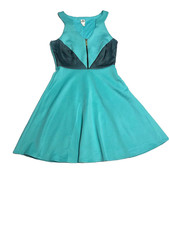 Sangria Women's Fit & Flare Dress Mesh Detail Sleeveless Teal Size 8