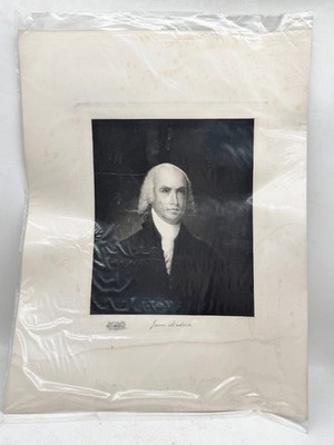 ANTIKER JAMES MADISON PORTRAIT DRUCK HISTORISCHE PRÄSIDENTENLITHOGRAPHIE KUNST