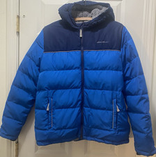 EDDIE BAUER Boys Classic Down Hooded Jacket sz XL/16 Shearling Fleece Lined Coat