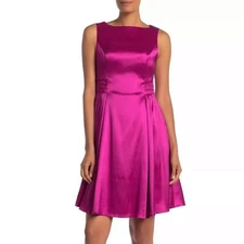 NWT Marina Size 6 Fuchsia Satin Twill Fit-N-Flare Party Cocktail Dress