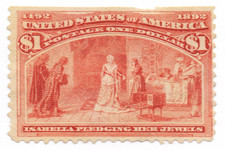 US Sc# 241 *MINT NO GUM { $1 ISABELLA PLEDGING HER JEWELS } 1893 COLUMBIAN THIN