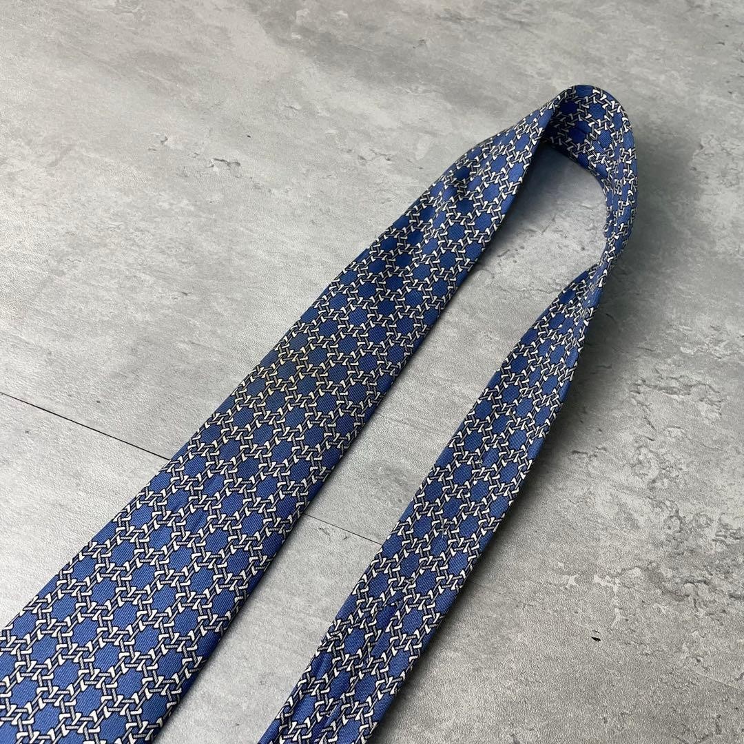 Hermes HERMES Hexagonal Dot Pattern Chain Tie Blue - image 5