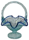 Signed Fenton Tranquility 7" Basket Aquamarine With Cobalt Blue Trim