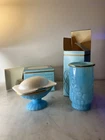 Blue Milk Glass  Vintage 1970s Avon Soap Dish w/original soap and Bud Vase