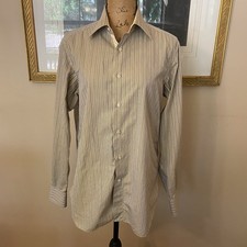 STEFANO RICCI Italy Men  s Luxe Dress Shirt Size 15.5 / 39 Yellow  Grey Stripe