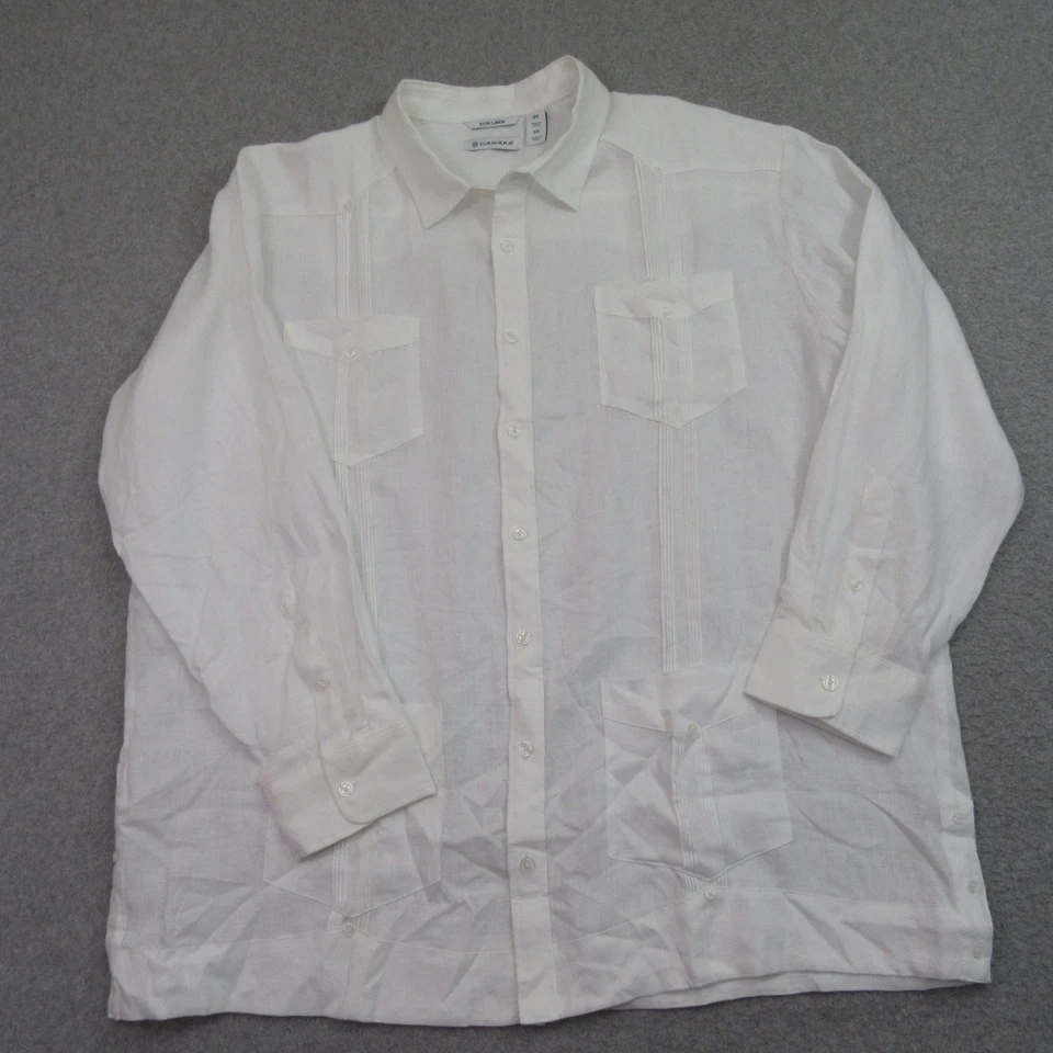 Cubavera Mens Guayabera Button Up Shirt Long Sleeve 2X White 100% Linen - Image 2 of 4