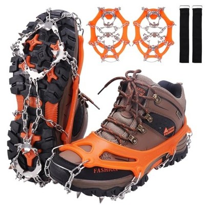 Crampons for Shoes, Traction Cleats Ice Snow Grips with 19 X-Large Orange