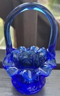 1995 Fenton (?) Art Glass Cobalt Blue 4 1/2”Mini Teardrop Basket