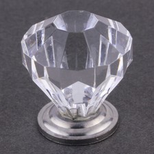 5 Pack 1-1/4 inch Diamond Cut Acrylic Knob Clear and Chrome