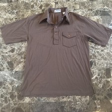 Vtg 60 70  s JCPenney Brown Knit ROCKABILLY Mod Disco Polo Shirt Preppy Sporty