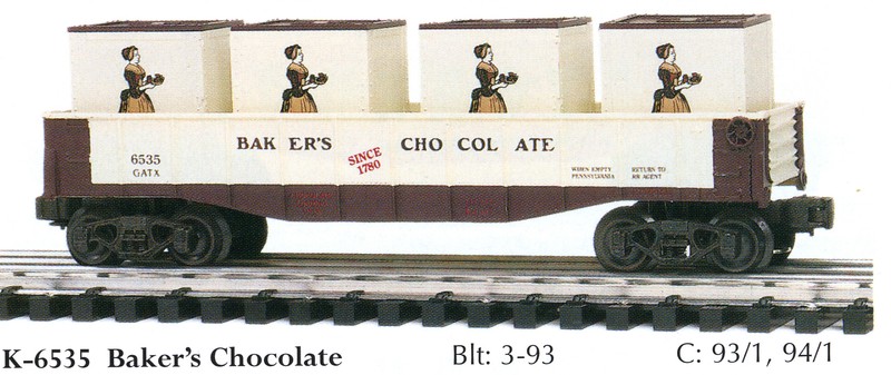 K-LINE 6535 BAKERS, 6538 RI, 6543 READING, 6551 SCL, 6552 CHINESE  GONDOLA NIB