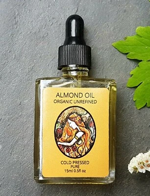 Almond Oil Sweet certified 100% organic 15ml cold pressed. Skin,. Glass