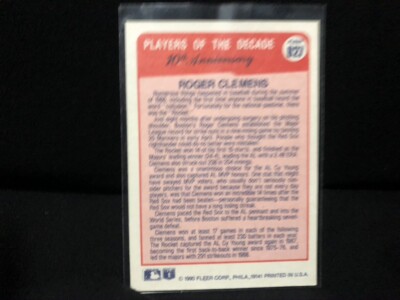 1990 Fleer 10th Anniversary Players of the Decade Roger Clemens