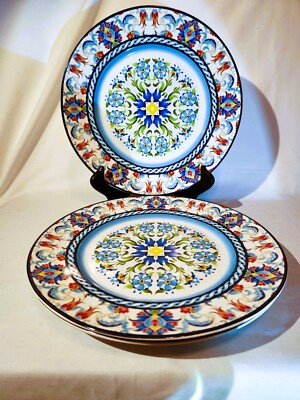 (3) 222 Fifth TUNISIA Porcelain Floral Morocan Dinner Plates