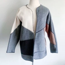 Vtg 90s Polar fleece Aqua Sheen patchwork open jacket grey size medium