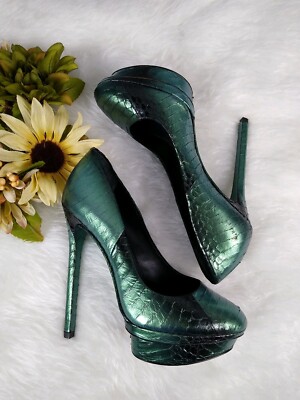 Brain atwood ブライアンアトウッド　パンプス Brian Atwood Heels 36 Green Metallic Snake Print Platform Fontanne
