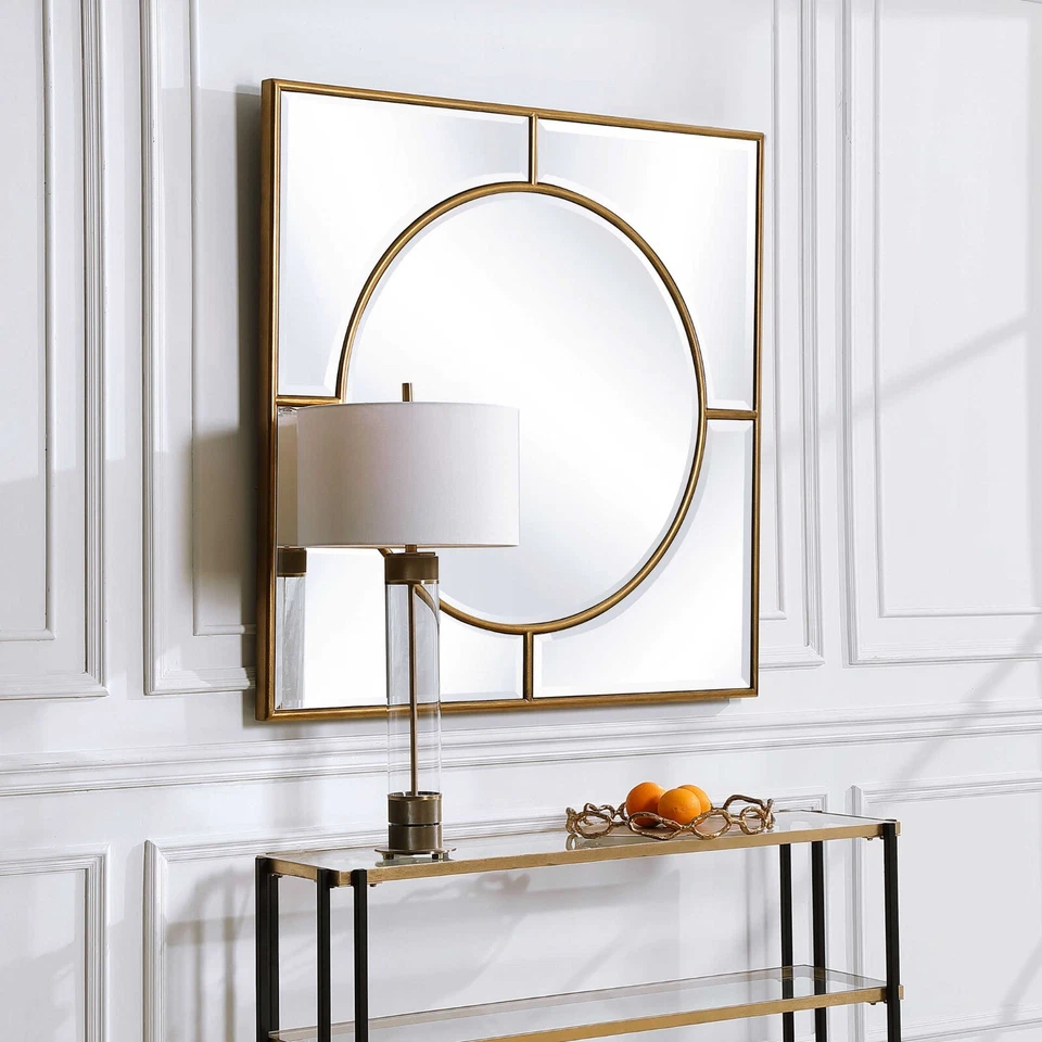 Oversize Large Circle in Square Wall Mirror Gold Bulls Eye Classic Minimalist - Image 2 of 4