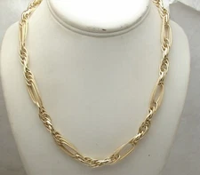 Technibond Textured Elongated Oval Chain Necklace 14K Yellow Gold Plated Silver