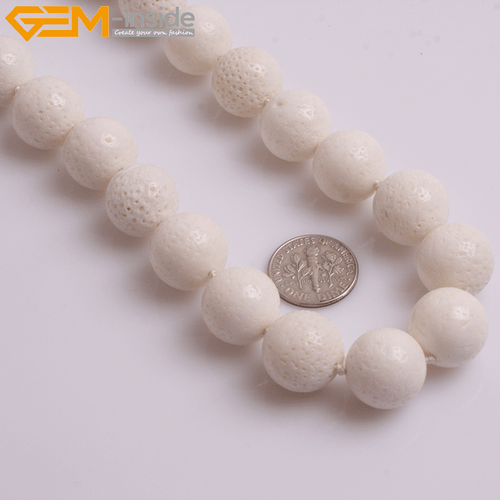 White Sponge Coral Necklaces Round Natural Beaded Handmade Jewelry Necklace - Picture 12 of 27