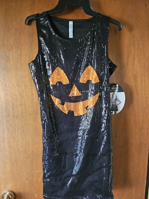 pumpkin sequin dress Pumpkin 1pc Black Sequined Halloween Women's Dress Fits Up To Size 8 NWT  costume