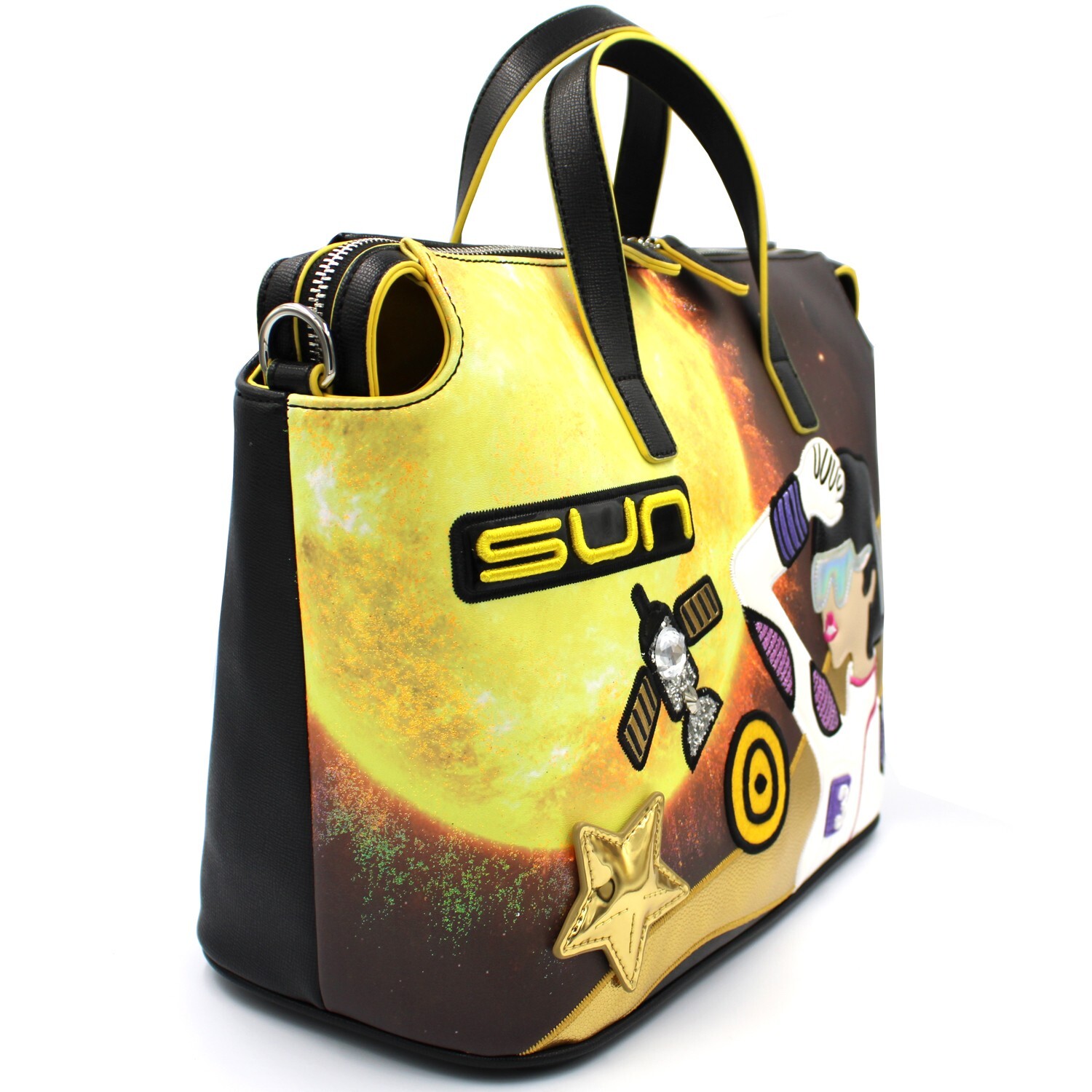 SAOLA €289 Braccialini CARTOLINE borsa Tote media a tema di Sole e Spazio NEW