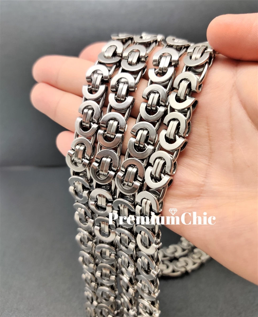 11mm Men s Silver Flat Byzantine Chain Necklace 316L Stainless