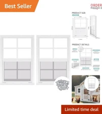 2 Pcs White 12x18 Shed Windows with Tempered Glass Screen Ventilation Bolt