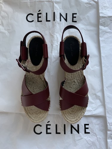 CELINE Espadrilles Burgundy Criss Cross Wedge Sandals Phoebe Philo 35 39 40 41 - Picture 2 of 12