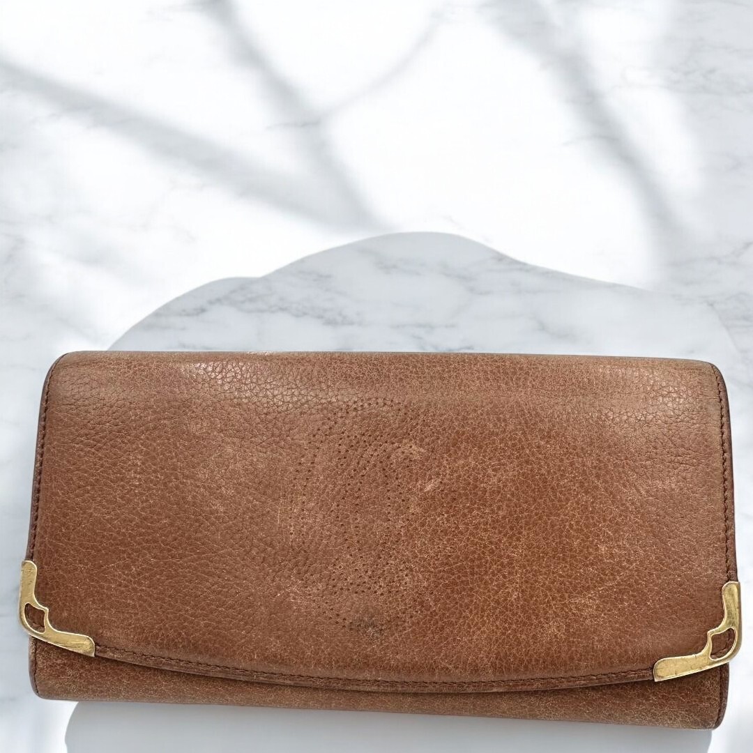 Cartier Vintage Marcello CC Leather Long Bifold Wallet Brown Japan-image