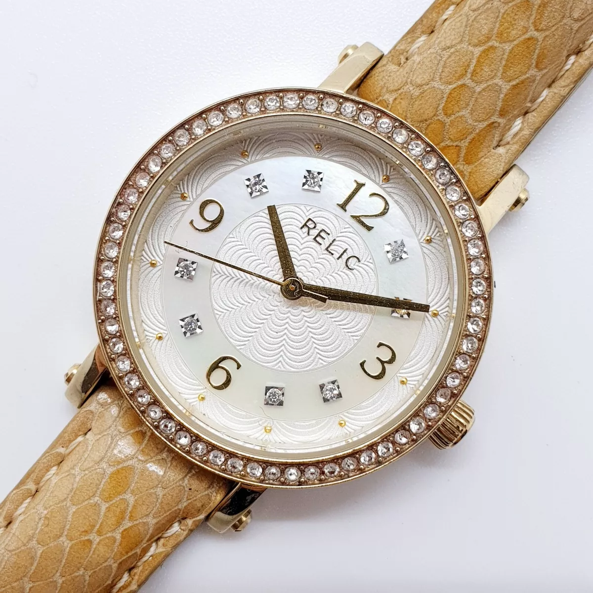 Luxury Relic by Fossil Gold Tone Watch for Women with Stones on