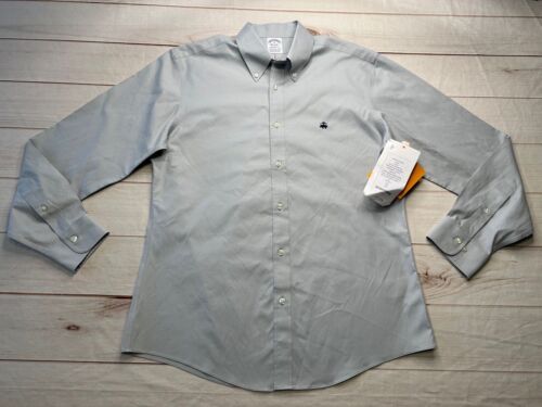 NWT Brooks Brothers Mens Shirt Gray M Regent Fit NON-IRON STRETCH Supima Cotton - Afbeelding 1 van 8