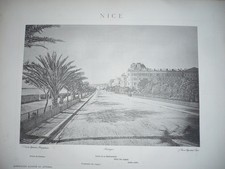 GRANDE GRAVURE ANCIENNE 1884 NICE PROMENADE DES ANGLAIS