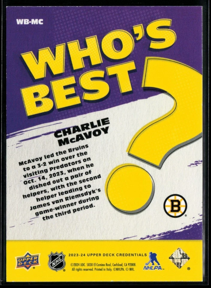 2023-24 Upper Deck Credentials Who's Best #WB-MC Charlie McAvoy - Image 2 of 2
