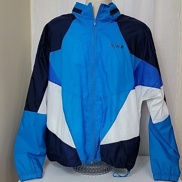 Vintage Nike Blue White Lightweight Windbreaker Jacket Geometric