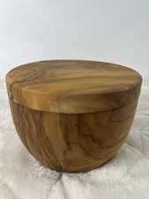 French Olive Wood Salt Keeper with Magnetic Swivel Lid No Markings