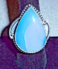 ARTISAN HANDCRAFTED LARGE BLUE BOTSWANA AGATE 925 SILVER RING SIZE 8