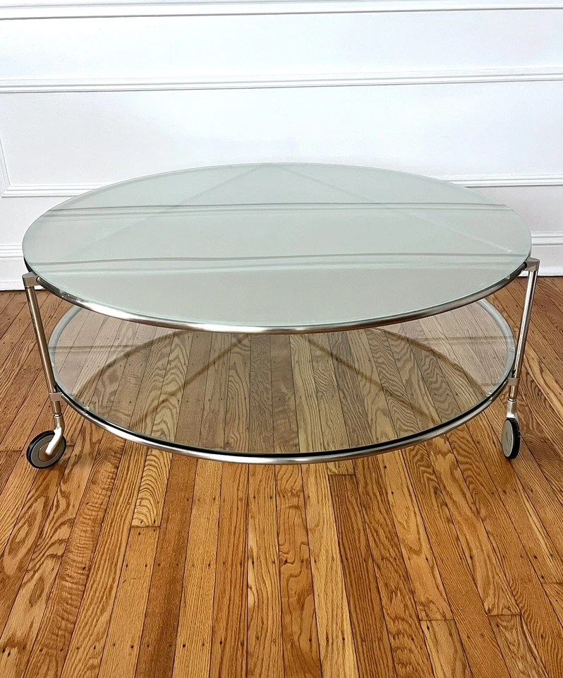 Mesa de centro enrollable vintage de vidrio y metal IKEA de los años 90 Ehlen Johansson Foto 2 de 4