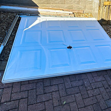 White Single Tilt-Up Garage Door 7ft x 7ft Metal Manual Traditional Smooth