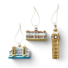 M S 3ct London Icons Glass Ornament Set Tower Bridge, Buckingham Palace, Big Ben