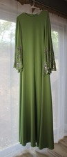 Oscar de La Renta Long Sleeve Crystal Embroidered Caftan Dress Green Small NWT