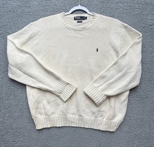 VTG 90s Polo Ralph Lauren Sweater Men  s XXL Ivory Cable Knit Crewneck Logo Pony